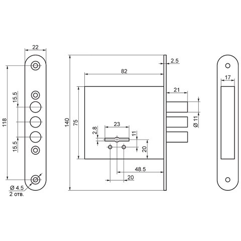 Замок врезной сувальдный САМ ЗВ8-4С/13 3 кл /76600/