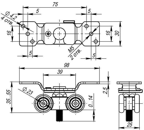 Комплект роликов для раздвижных дверей ARMADILLO DIY Comfort 60/4 kit (877)