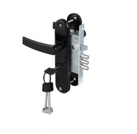 Замок врезной сувальдный с защёлкой в комплекте с ручкой САМ ЗВ9-8/13 черный муар 3 кл /76704/