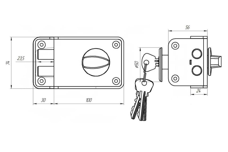 Замок накладной ЗЕНИТ ЗН 1-3-1 бронза