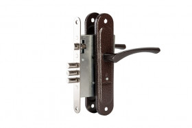  Замок врезной сувальдный с защёлкой в комплекте с ручкой ЗЕНИТ ЗВ9.009/17 медь 4 кл