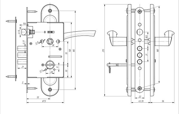  Замок врезной сувальдный с защёлкой в комплекте с ручкой ЗЕНИТ ЗВ9.009/17 медь 4 кл