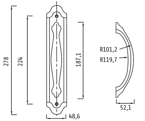 Дверная ручка на длинной планке Archie ACANTO BL. SILVER (PL) черненое серебро проходная