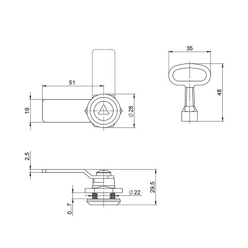 Замок щитовой AJAX tech lock 1 треугольный ключ