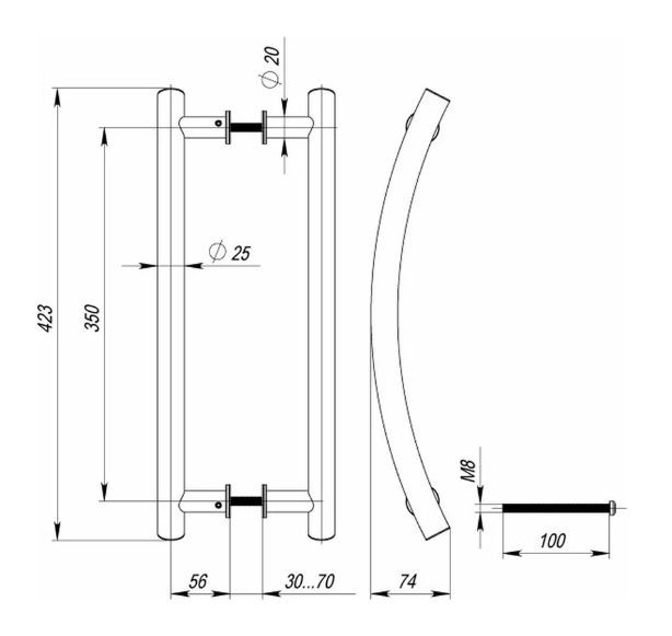 Ручка-скоба PALIDORE PH-2204/25/350/450/INOX/M8х140