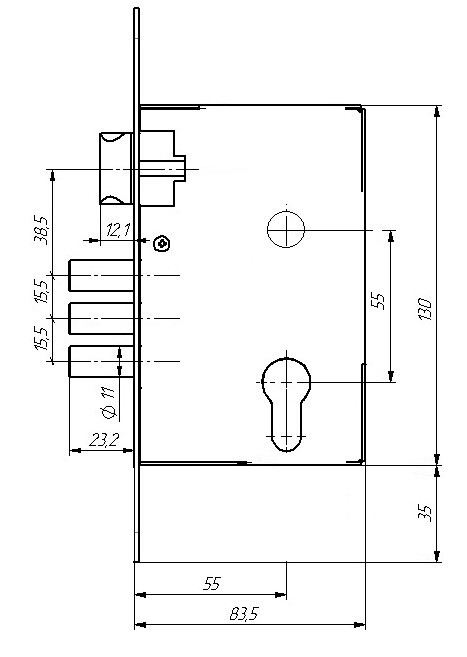 Замок врезной цилиндровый с защёлкой в комплекте с ручкой АБСОЛЮТ ЗВ4-3/09Р медь 4 кл
