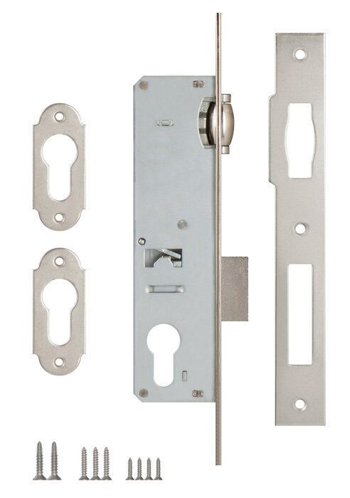 Корпус узкопрофильного замка с роликовой защёлкой KALE KILIT 155 25 mm w/b никель