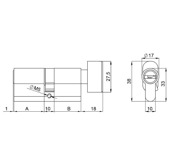 Цилиндровый механизм с вертушкой FUARO (200 ZM/90) 2000ZM Knob 90 (45+10+35) BL-24 черный 5Key