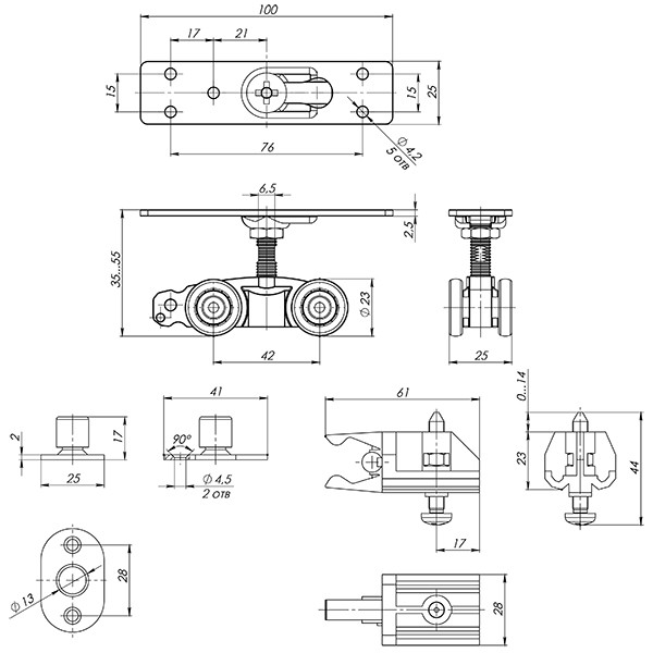 Комплект для раздвижных дверей ARMADILLO Comfort - PRO SET 1 /rollers/ 80 (CFA170)