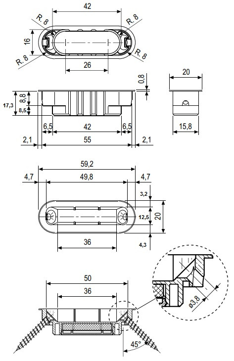 Защелка магнитная сантехническая RUCETTI RM1895 SC Матовый хром