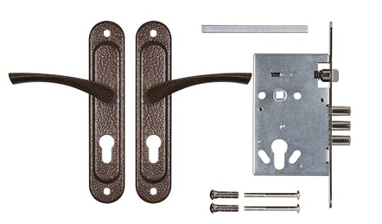 Корпус врезного замка с ручками на планке AJAX KIT А7-5555/3 W/B MOS