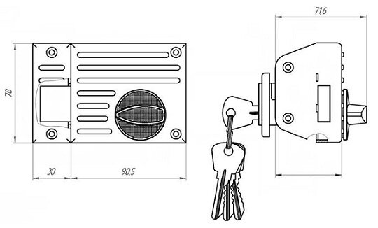 Замок накладной ЗЕНИТ ЗН1-2.1 медь