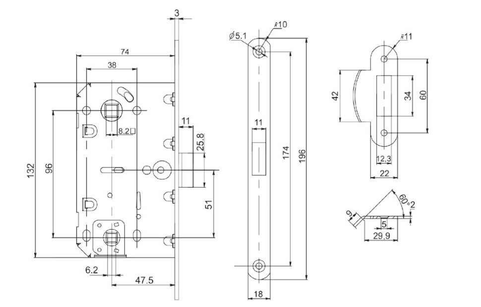 Защелка врезная пластиковая PUNTO PL96WC-50 SN Матовый никель
