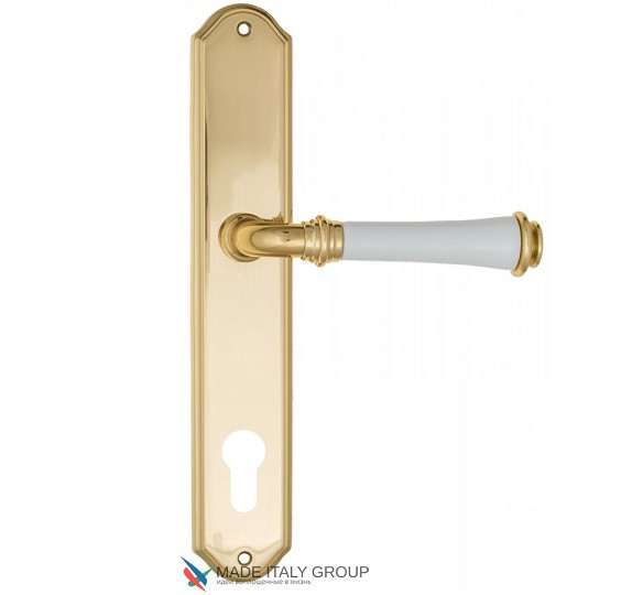 Дверная ручка на планке Fratelli Cattini GRACIA CERAMICA BIANCO CYL PL02-OLV полированная латунь