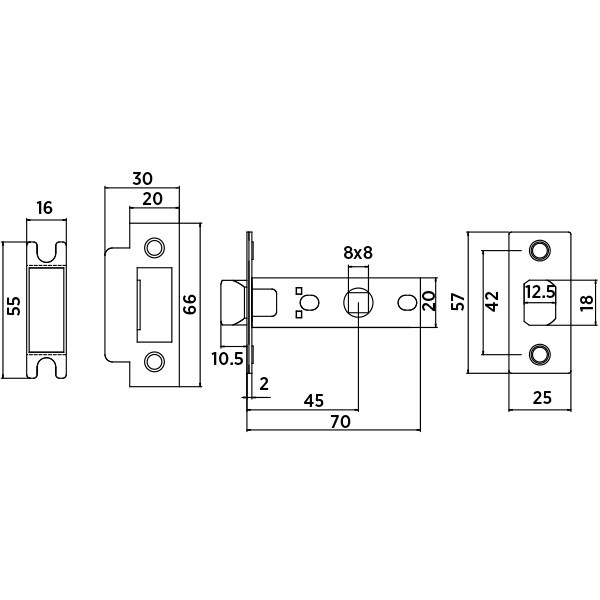 Защелка врезная BUSSARE L6-45 PLAST GRAPHITE графит