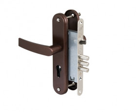 Корпус врезного замка с защёлкой в комплекте с ручкой САМ ЗВ4-31/55 медный антик /78930/