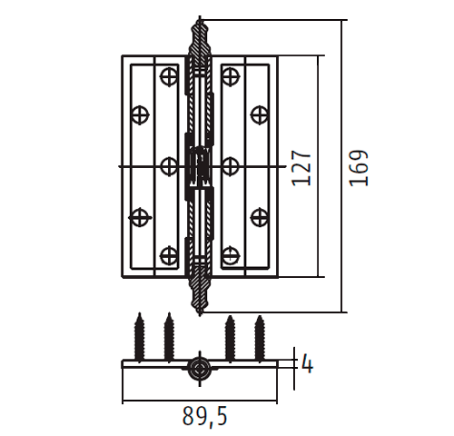 Петля дверная универсальная ARCHIE GENESIS A030-G 4272 BL.SILVER размер XL 127 х 89 черненое серебро