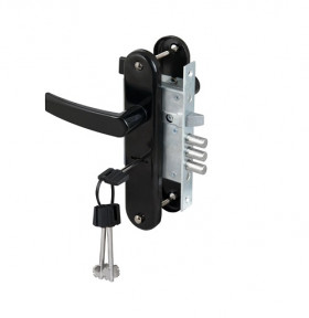 Замок врезной сувальдный с защёлкой в комплекте с ручкой САМ ЗВ9-6/13 черный глянец 3 кл /77305/