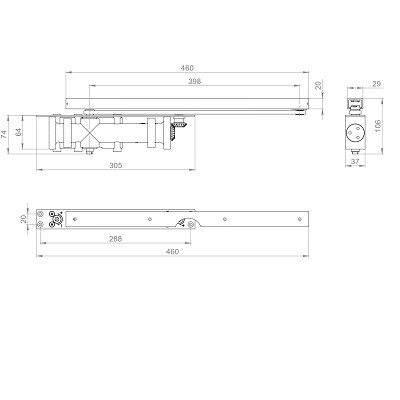 Доводчик дверной скрытой установки FUARO DCH2-06 Hold Open 25-120 кг BL до 120 кг черный