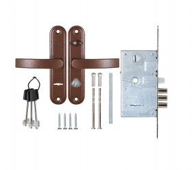 Замок врезной сувальдный с защёлкой в комплекте с ручкой САМ ЗВ9-8.3/13(КЛП5-85) лев медный антик 3 кл/88011/