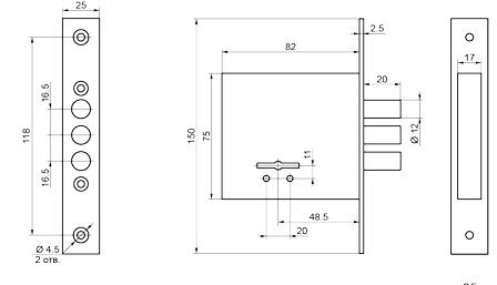 Замок врезной сувальдный BORDER ЗВ8-8У с ригелем 12 мм 3 кл. 76314