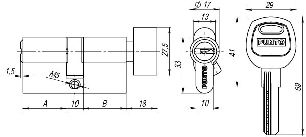 Цилиндровый механизм с вертушкой PUNTO A202/90 mm (35+10+45) SN матовый никель 5 кл