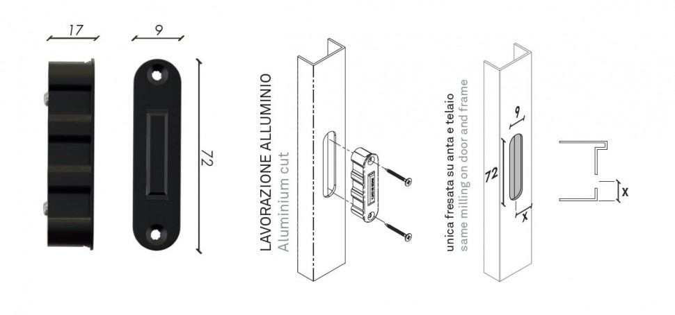 Защелка магнитная Fratelli Cattini MAG MINI A для алюминиевых дверей матовый серый