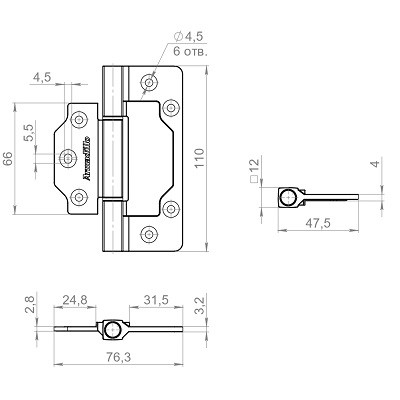 Петля накладная ARMADILLO IN4300.US MWSC итальянский тисненый
