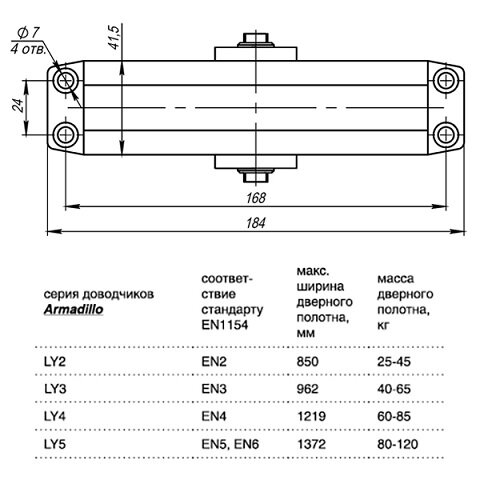 Доводчик дверной морозостойкий ARMADILLO LY4 85 кг Белый