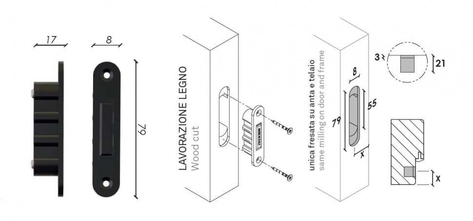 Защелка магнитная Fratelli Cattini MAG MINI W для деревянных дверей матовый белый