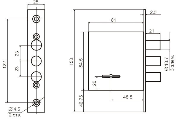 Замок врезной сувальдный BORDER ЗВ8-8Д/13 с накладками и ответной планкой 3 кл. 70900