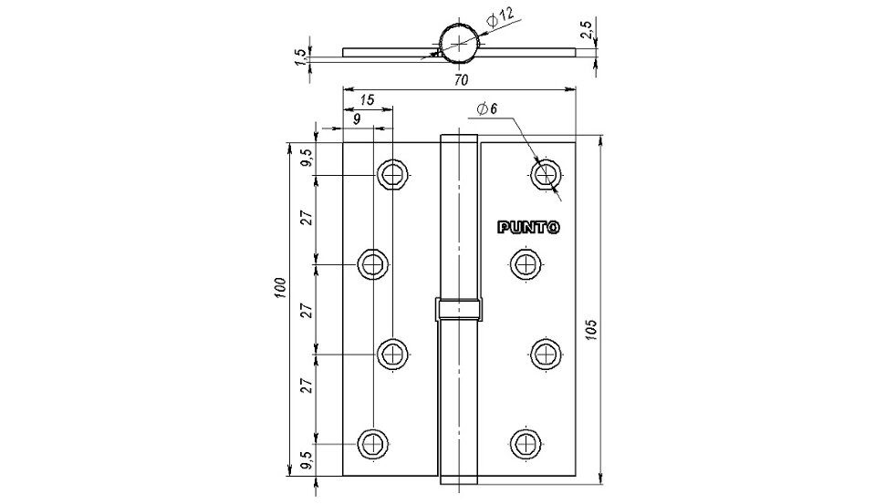 Петля съемная PUNTO 113/HD-4 AB right бронза правая