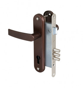 Корпус врезного замка с защелкой в комплекте с ручкой САМ ЗВ4-3 медный антик /78103/