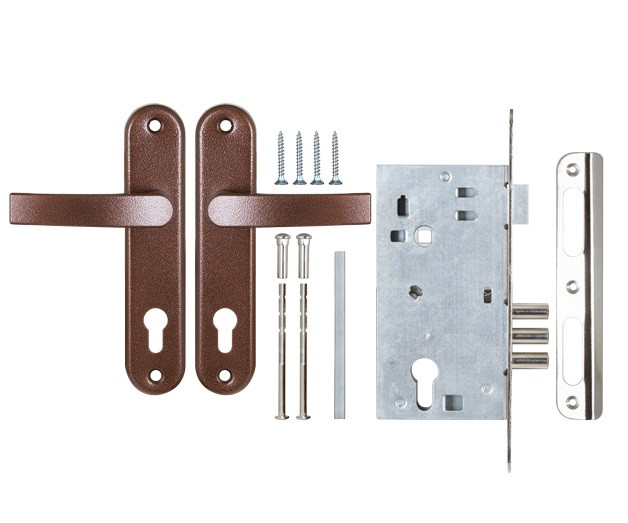 Корпус врезного замка с защелкой в комплекте с ручкой САМ ЗВ4-3 медный антик /78103/