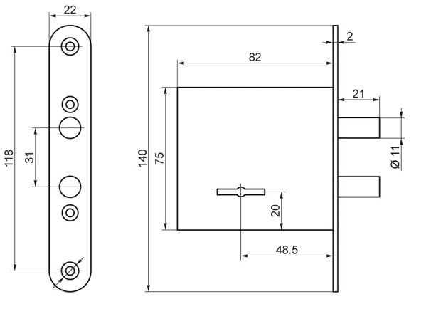 Замок врезной сувальдный АБСОЛЮТ ЗВ8/3 мини 3 кл