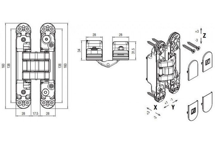 KUBICA K8080 ATOMIKA KARAKTER DXSX OS петля скрытая универсальная МАТОВОЕ ЗОЛОТО 100 kg