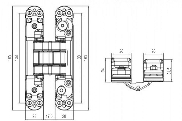 KUBICA K8120 ATOMIKA KARAKTER DXSX CS петля скрытая универсальная МАТОВЫЙ ХРОМ 120 kg