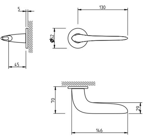 Ручка дверная Tupai 4163 R 5S-158 сатинированная латунь