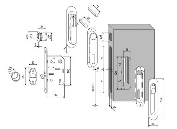 Защелка врезная WC для раздвижных дверей AGB SCIVOLA TRE B08981.50.93 черный