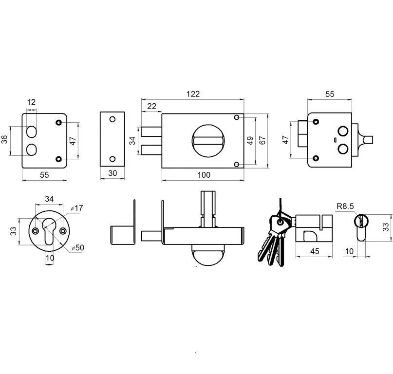 Замок накладной цилиндровый ОМЕГА ЗН-1 2Р медь