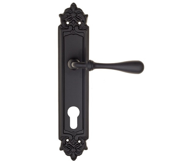 Дверная ручка на планке Fratelli Cattini RETRO CYL PL96-NM матовый черный