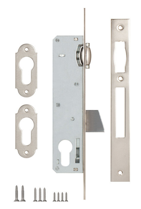 Корпус узкопрофильного замка с роликовой защёлкой KALE KILIT 255 25 mm w/b никель