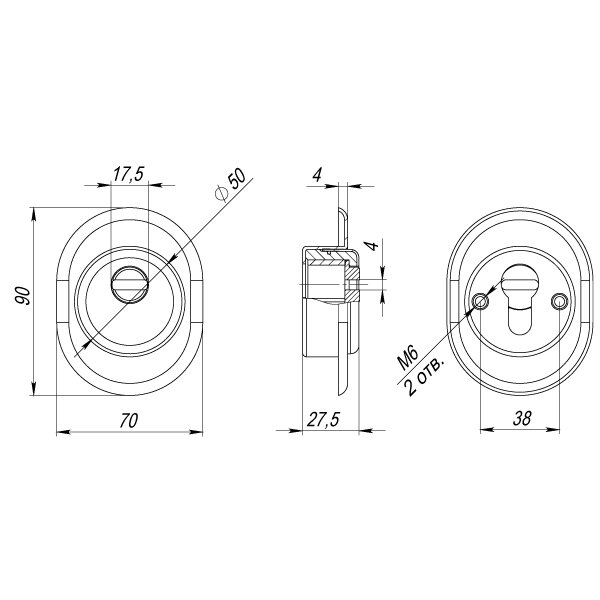Броненакладка врезная с чашкой FUARO DEF 9726 M6x90 (в комплекте с накладкой на цилиндр) CP-8 хром