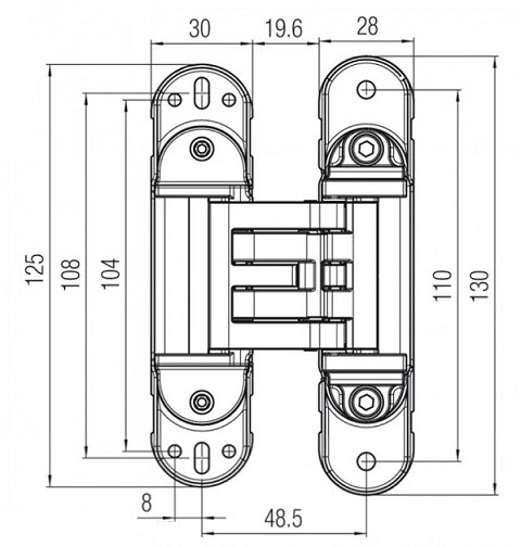 KUBICA HYBRID K6360 38 NS петля скрытая универсальная асимметричная цвет МАТОВЫЙ НИКЕЛЬ 60 kg