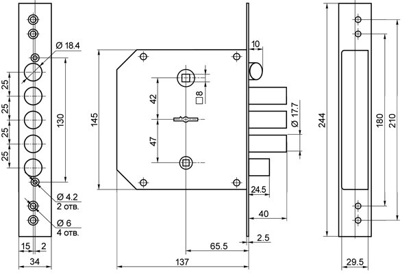 Замок врезной сувальдный с задвижкой и защёлкой BORDER ЗВ9-6 ЛКЗ левый 5 кл. 77412