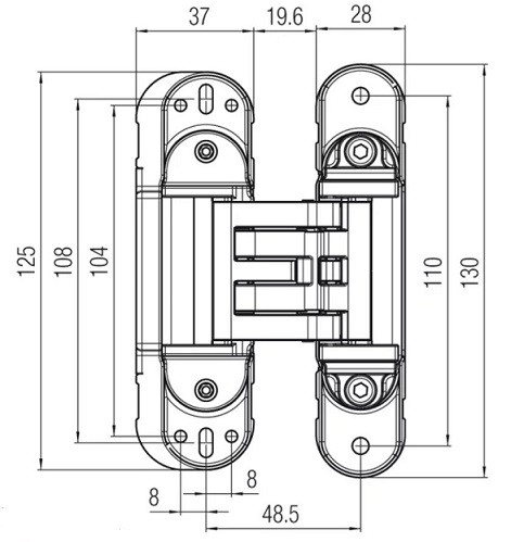 KUBICA HYBRID K6360 45 NS петля скрытая универсальная асимметричная цвет МАТОВЫЙ НИКЕЛЬ 60 kg