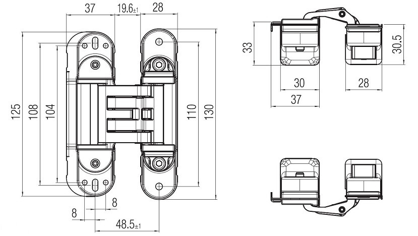KUBICA HYBRID K6360 45 OS петля скрытая универсальная асимметричная цвет МАТОВОЕ ЗОЛОТО 60 kg
