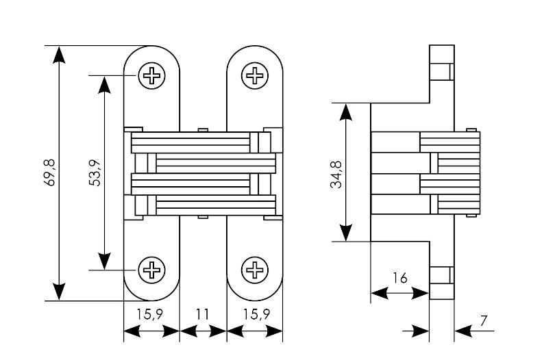 Скрытые петли MORELLI с 2D-регулировкой HH-7 PC хром