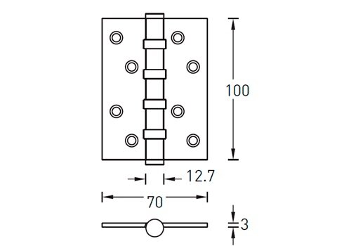 Петля универсальная ARCHIE SILLUR A010-C 100X70X3-4BB S.CHR0ME матовый хром