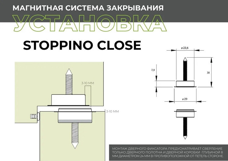 Фиксатор скрытый магнитный Verum Stoppino Close нержавейка